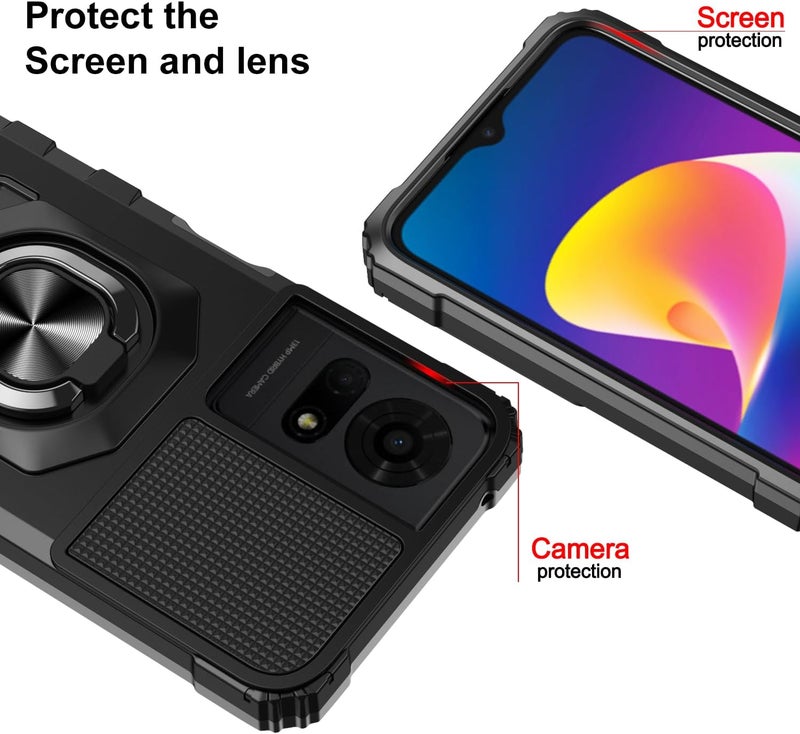 Mocotto for TCL K24/TCL K23/TCL 50 LE Phone Case with Tempered Glass Screen Protector,Military Grade Heavy Duty Shockproof Protective Cover,with Ring Kickstand (TCL K24, Black) - Image 2